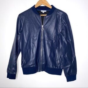 H by Halston Blue Perforated Faux Leather Jacket Size M